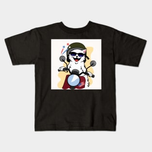 Cat Riding a Motorbike Kids T-Shirt